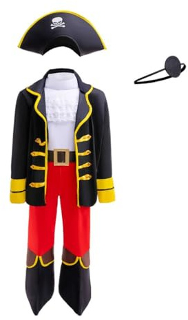 Lito Angels Costume Vestito da Carnevale Capitano Pirata con Benda e Cappello per Bambino Taglia 4-5 anni