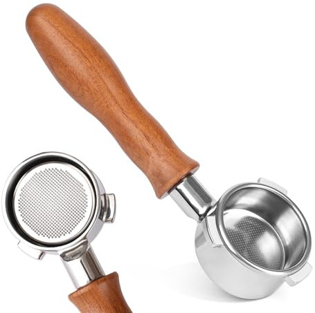 Espresso Bottomless Portafilter 54mm, 54mm Bottomless Portafilter with Stainless Steel Filter Basket Solid Wood Handle | Compatible with Breville Barista Series 500-880