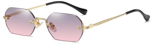 WDZAYXC Lunettes de soleil hexagonales rétro sans monture pour homme et femme (Gris rose dégradé)
