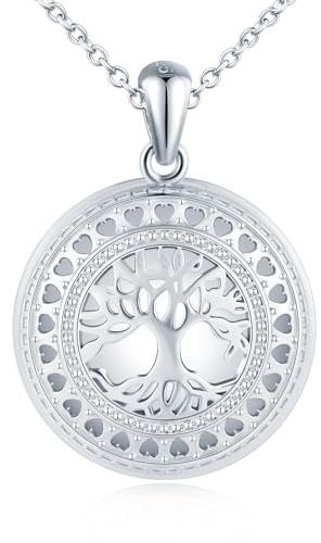 MICMIF Plata de ley 925 Collar Medallón Arbol de Vida para Foto Personalizada Colgante Hueco Redondo con Cadena 45+5cm, Joyería Memorial Fotografía Locket para Mujer Niña Familia
