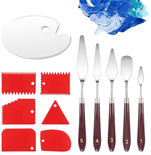 WEDAMOO 12 Pezzi Set Coltelli di Pittura, 5 Spatola per Pittura+6 Spatole Coltello+1 Palette da Pittura, Acciaio Inox Spatole per Pittura, Spatola set per Pittura a Olio, Guazza, Acquerello, Acrilico