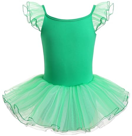 HIPPOSEUS Ragazza Vestito da Balletto Tutu Body Danza Bambina Classica Balletto Abito Manica Corta,Y-04WDM-Foglie Verde,6-8anni
