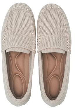 Women's Lightweight Knitted Loafers Casual Flat Shoes Comfortable Boat Shoes Flat Bottomed Breathable Shoes-Apricot-10.5