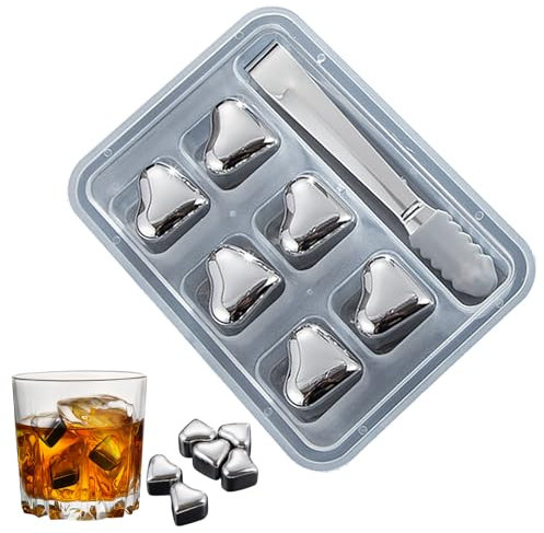 Metal Whiskey Stones - Reusable Cooling Stones Drinking - Stainless Steel Heart Shape High Cooling Tech Refrigeration Rocks for Fast Freezing