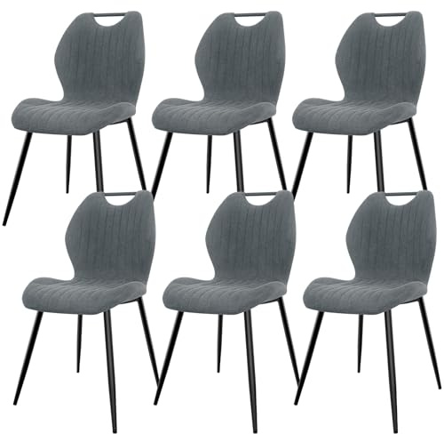 JIJIAN Lot de 6 Chaises de Salle à Manger, Chaise de Cuisine, Chaise tapissée, Chaises de Salon, Dossier en Tissu et Pieds en Métal, Idéales pour Salle à Manger, Cuisine, Salon, Grise