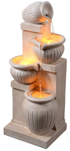 Teamson Home Fontana solare da giardino a 4 livelli con luce LED effetto pietra naturale senza fili eco-friendly ideale per balcone terrazzo o patio
