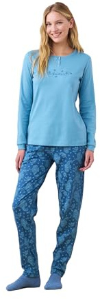 Noidinotte - Pigiama Donna Invernale in Caldo Cotone Articolo Cachemire. - XL Azzurro