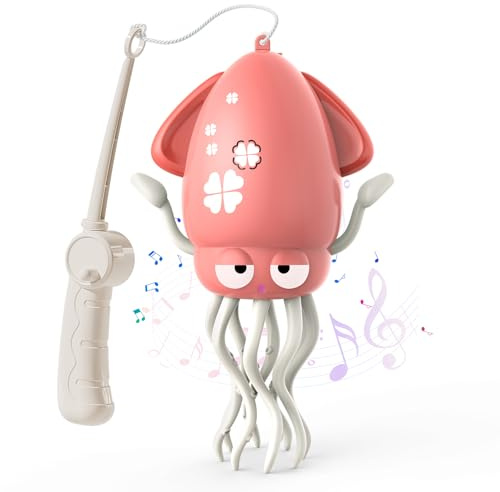 Gerbala Jouet électrique de Poulpe de Danse, Magique de Poulpe de Danse, avec Canne à pêche, avec lumière LED et Musique, évitez automatiquement Les Obstacles, Jouet pour Enfants (Couleur Rose)