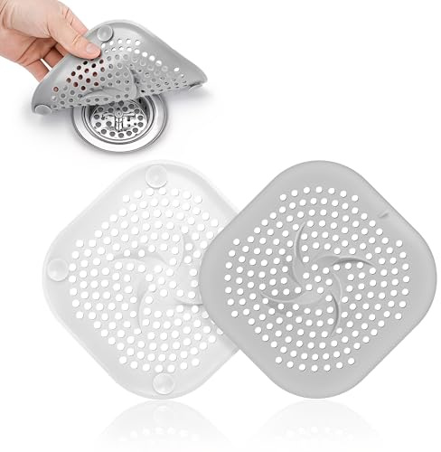 Sandphyrre 2 Pcs Silicone Drain Protector with Suction Cup, Shower Drain Cover, Hair Catcher, Sink Strainer, Plug Hole Cover and Bath Filter Trap for the Bathroom, Bathtub and Kitchen