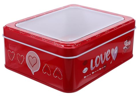 SOIMISS Caja Metálica para Galletas de San Valentín Roja Lata para Dulces con Tapa Recipiente de Hojalata para Almacenamiento y Obsequio en Fiestas Románticas Decoración Temática
