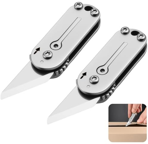 2Pcs Titanium Finish Folding Multi-Tool, Portable EDC Utility Cutter with Keychain for Box Opening, Outdoor, DIY, Camping & Everyday Carry