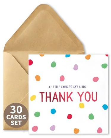 Frelimiu 30 Pack Thank You Cards Multipack with Envelopes | Blank Cards, Greeting Card Set, Polka Dot Design, Kids, Teachers, Weddings, Christmas, Small Business, Personalised Notes