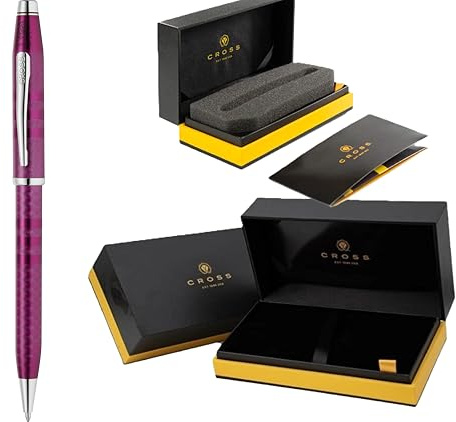 Cross Century II Midnight Plum Ballpoint Pen, Sandblasted Engraved Surface, Polished Appointments, Signature Triple Stripe Detail, Luxury Gift Box