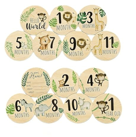 YIPFEN 7 Tarjetas de Hitos para Bebé con Caja Transparente, Tarjetas Mensuales de Crecimiento de Madera para Fotos, Regalo Ideal para Nacimiento y Baby Shower