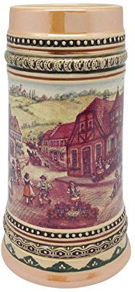 Essence of Europe Gifts Boccale da birra in ceramica con ballerini del villaggio tedesco, 1 litro