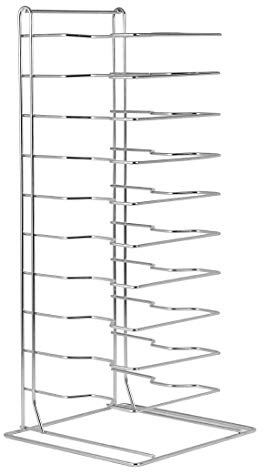 Vogue Pizza Pan Stacking Rack 11 Slot, Silver, 2.5 inches Between Shelves, Store Pre-Made Pizzas in Advance, F026