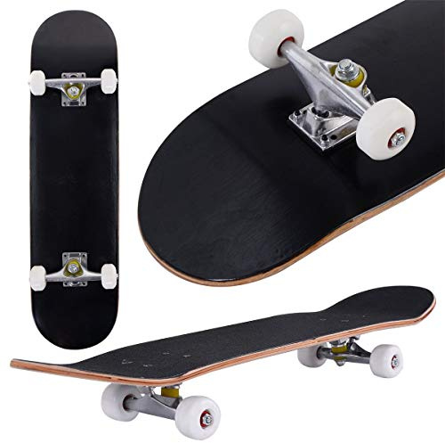 COSTWAY Skateboard en Bois d'Erable à 7 Couches, Planche à roulettes avec 4 Roues en PU, 80x20cm, Support 50KG pour Jeunes ou Débutants (Noir)