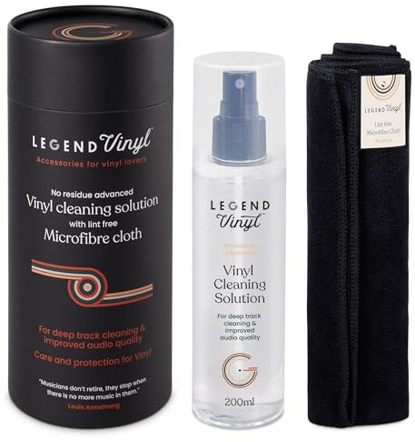 Legend Vinyl Professional Grade Vinyl Cleaning Kit - 200ml Cleaning Fluid with Extra Large Lint Free Macrofibre Cloth - Ideal for all Serious Vinyl Enthusiasts