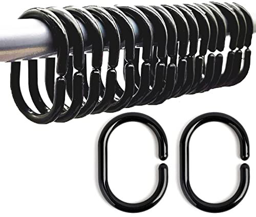 Lanjue 36 Packs Shower Curtain Rings, Black Plastic C-Shaped Bath Drape Loop Rail Rings for Bathroom Window Rod