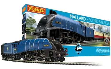 Hornby R1282M Mallard Record Breaker Train Set - Analogue OO Gauge Model Railway, Includes: 1x Steam Locomotive, 3x Coaches & Track - Starter Electric Model Train Sets - 1:76 Scale