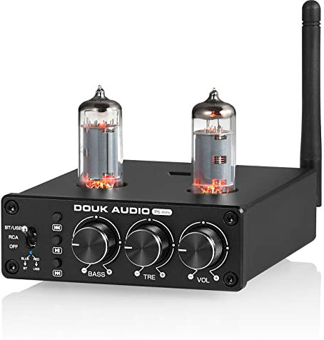 Douk Audio P6-mini HiFi Bluetooth preamplificatore per tubi mini stereo Valve preamplificatore tubo preamplificatore con Treble Bass Control per il sistema cinematografico domestico