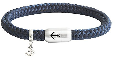 Das Original Anker Gravur Segeltau Unisex Armband Mit Anker Anhänger Unisex Geflochten Handmade Hochwertiger Magnetverschluss Durchmesser 8mm (Marine-Blau, 22.00 CM)