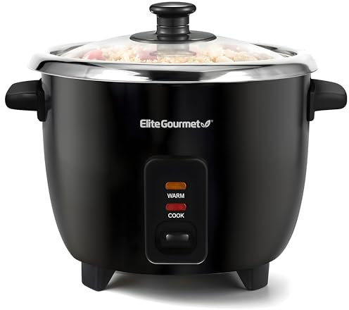 Elite Gourmet ERC006SS - Arrocera eléctrica de 6 tazas con olla interior de acero inoxidable de grado quirúrgico 304, hace sopas, guisos, gachas, granos y cereales, 6 tazas (3 tazas sin cocinar),