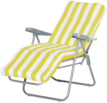 GREATOYAR Cojín Tumbona, Colchoneta Tumbona Acolchada, Cojín Acolchado de Fibra, con Goma y Correas de Sujeción, Tela Polyester, para Exteriores Terraza Jardín Viaje Playa, 180x55x8cm, Raya Amarilla
