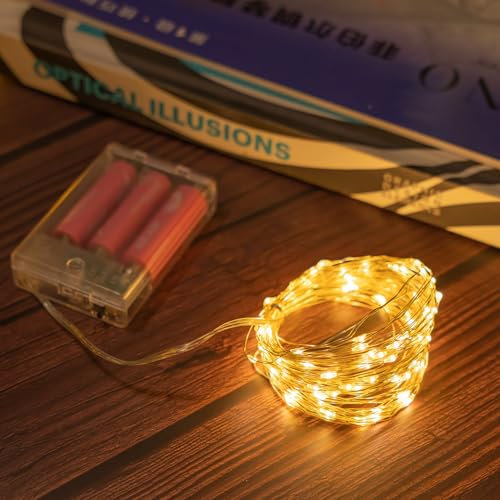 Wekrigh Guirnalda de luces LED a batería, 5 m, 50 LED, luces LED decorativas a batería, tres modos, cadena luminosa de hadas, luces para Navidad, interiores, exteriores, casa, fiestas (1 unidad,