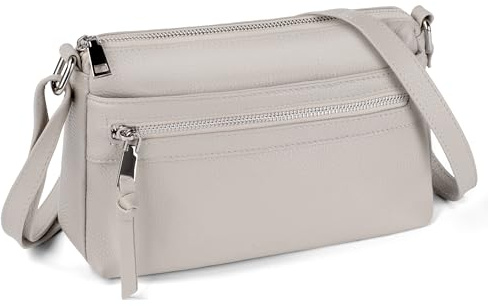 befen Echtleder Handtasche Damen Mittelgroß, Crossbody Bag Leder RFID-Blockierung Handytasche zum Umhängen, Moderne Kleine Umhängetasche Damen mit Verstellbar Schultergurt, Grau