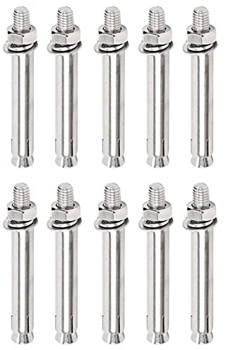 Ankarbultar, 10-pack expansionsskruvbultar, M8 rostfritt stål Extern sexkantsmutter Expansionshylsa Ankarbult for väggbyggnad, M8×80 mm(M8x70mm)