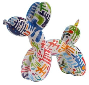 YOYUMI Adorno de Escultura Perro Globo de Graffiti de Acuarela, Estatua de Resina para Sala de Estar, Dormitorio, escaparates y decoración de Oficina, 18 x 22 x 8,5 cm, Acuarela