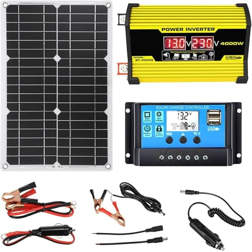 400W Solpanelssystem Med 30A MPPT Regulator Och 110V/220V Ren Sinus Växelriktare – Off-Grid Strömsystem För Husbil, Stuga, Båt, Reservkraft(Yellow,12V-110V)
