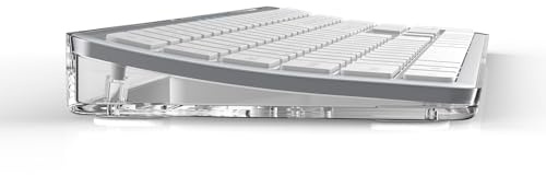 Zienstar Teclado Curvado Ergonómico con Base Transparente,Español,Recargable,Multidispositivo (Bluetooth Y Inalámbrico USB),Clic Silencioso-Plata