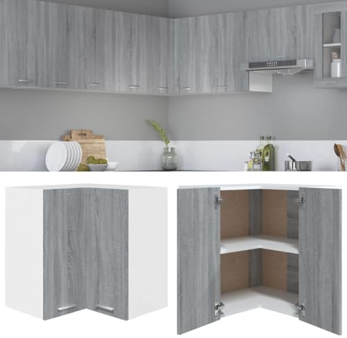 Qnhdfrt Lione - Armadio ad angolo sospeso Sonoma, 57 x 57 x 60 cm, salvaspazio, con 2 scomparti per cucina, in legno