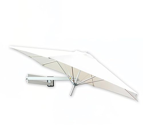 Sombrilla ajustable de pared para patio, 220/250 cm, parasol para exteriores con poste de metal, protección UV, diseño plegable que ahorra espacio, color beige (7.5 pies)