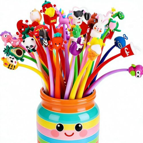 Yoosso Set de 30 Bolígrafos de Gel con diseños de dibujos animados | Silicona suave, Apto a partir de 14 años, escritura fluida, ideal para escuela, regalos y premios