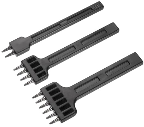 QUARKZMAN 3Pcs Punzone Per Cucitura Pelle 6mm 2/4/6 Denti Acciaio Carbonio Punzone Per Fori Pelle Scalpello Per DIY Artigianato Borsette Portafogli Portacarte Portachiavi Cintura Neri