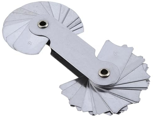 Juego de galgas de espesores, Medidor de radio acero inoxidable alta precisión R15-25A7C08 (32 unidades) con rango cuchillas 15 a 25 for medición industrial