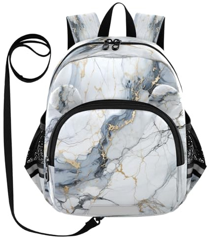 DDDIYEU Ligne DoréE Blanche Marbre Sac à Dos Bébé Rigolo avec Oreilles,Mini Sac à Épaule Adorable,Sac à Dos pour Enfants