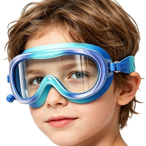 Occhialini Per Bambini | Occhiali Da Piscina Antiappannamento Ampia Visuale Con Tappi Auricolari | Occhialini Da Nuoto Per Ragazzi Con Cinturino Regolabile | Per Bambini 3-14 Anni, Fiume, Lago,