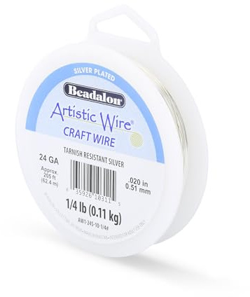 Artistic Wire, 24 Gauge Silver Plated Tarnish Resistant Colored Copper Craft Wire, Silver, 205 ft