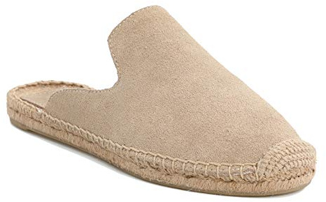 U-lite Women's Simple Mule Breathable Flat Espadrilles Shoes, Pure Color Mules Beige Suede9