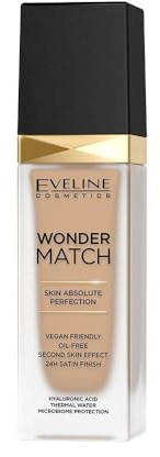 Eveline Cosmetics Wonder Match Öl-freies Veganes Make-up - 24H Makellose Abdeckung mit Hyaluronsäure & Thermalwasser, 30ml