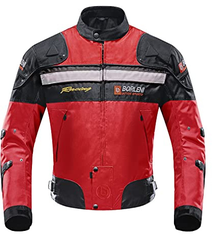 BORLENI Motorradjacke Herren Motorrad Jacke Winddicht mit Protektoren Protektoren Jacke Roller Biker Touren Damen Rot XL