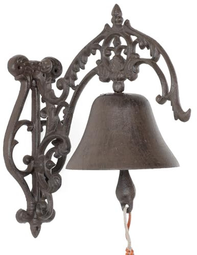 Moritz Gußeisen Wandglocke verziert mit Ornamenten Glocke Türglocke 29 cm Höhe Hausglocke antik Stil braun Klingel Verziert