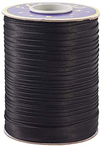 PandaHall Schrägband, Doppelfaltenband, Schwarz, 5/8 Zoll, einseitiges Polyester-Satinband zum Nähen, Nähen, Binden, Saum, Paspeln, Quilten