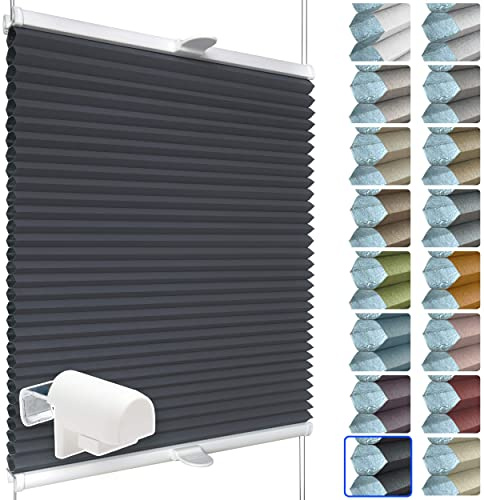 SchattenFreude Waben-Plissee für Fenster | 100% verdunkelnd/Blackout | Mit Klemm-Haltern | Klemmfix ohne Bohren | Dunkelanthrazit (Weiße Rückseite), Breite: 75cm x Höhe: 130cm