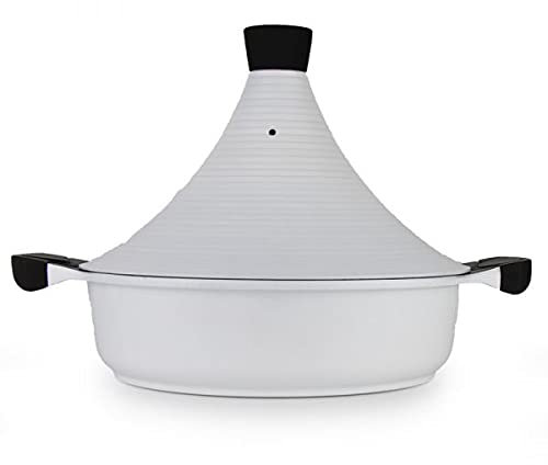 Marokkanische Tajine Agadir Ø 32 cm Keramik Induktion Weiß, Tagine, Tajin, Tagen, Gartopf zum Kochen, in drei Größen erhältlich, Premium Qualität, für alle Herdarten: Induktion und Backofen geeignet