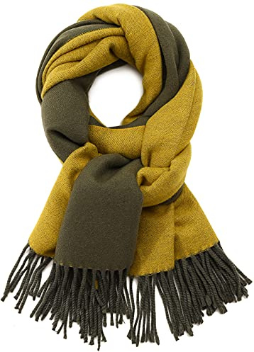 SPFASZEIV Bufanda para mujer, imitación de cachemir, a cuadros, para otoño e invierno cálida Verde militar XXL